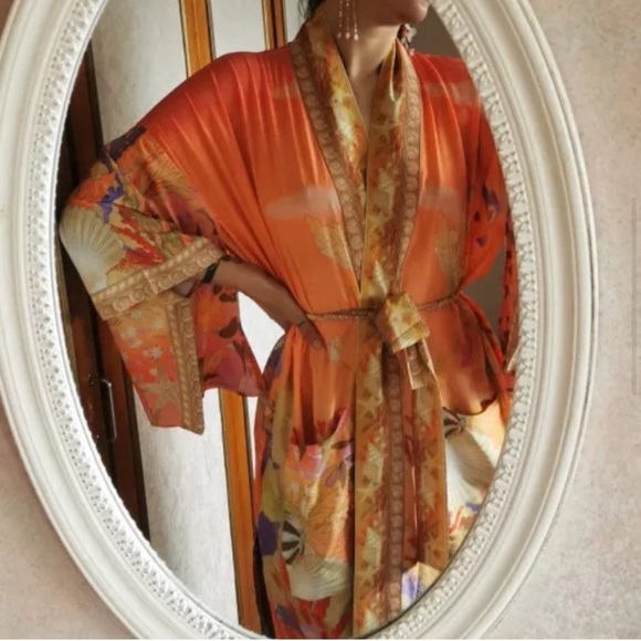 New Gorgeous Bohemian Mixed Floral Print Mermaid Kimono Duster Jacket Robe - Picture 7 of 14